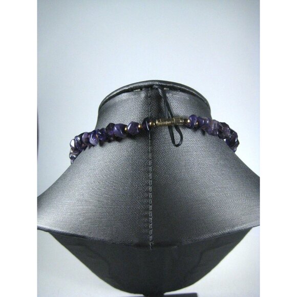 Amethyst Stone Chip Gold Beaded Necklace Purple Jewelry 21 Inch Boho Chic Style - Picture 8 of 9